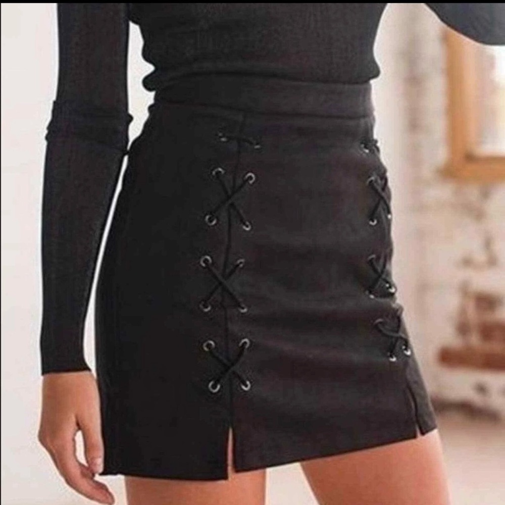 Black Lace-Up Mini Skirt
